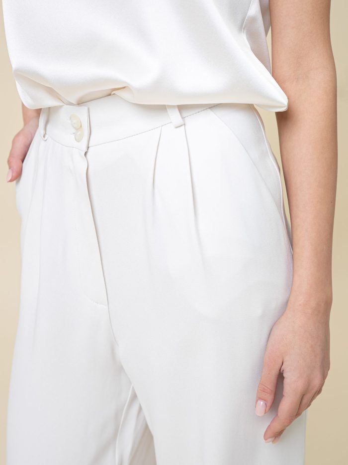 Wide Leg Viscose Trousers Palazzo Off White waist view Wide Leg Viscose Trousers Palazzo Off White waist view