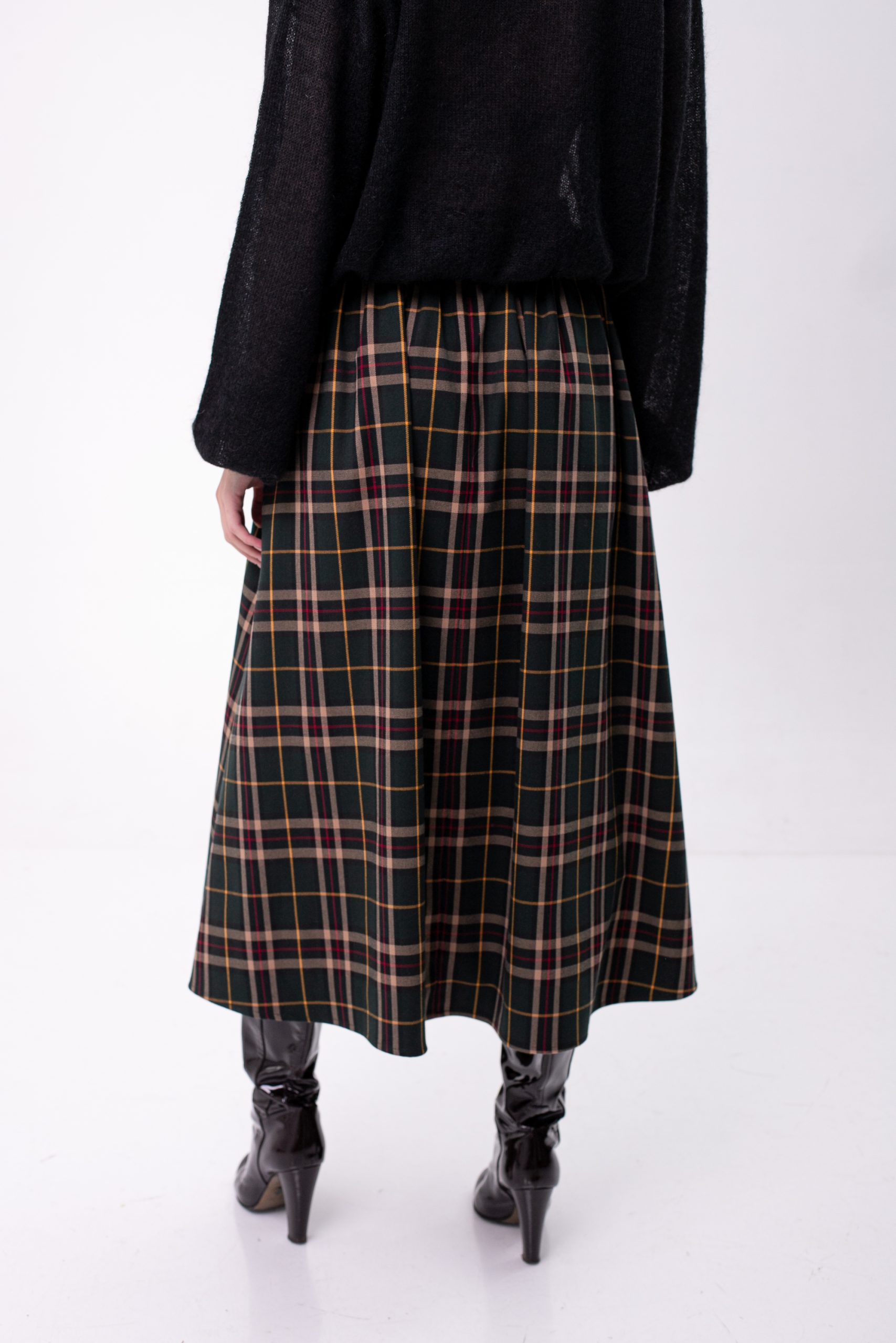 Checked Viscose Midi Skirt Green back bottom view