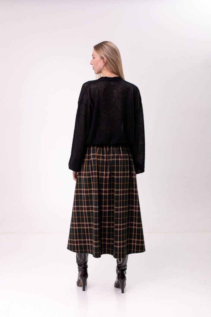 Checked Viscose Midi Skirt Green back view Checked Viscose Midi Skirt Green back view