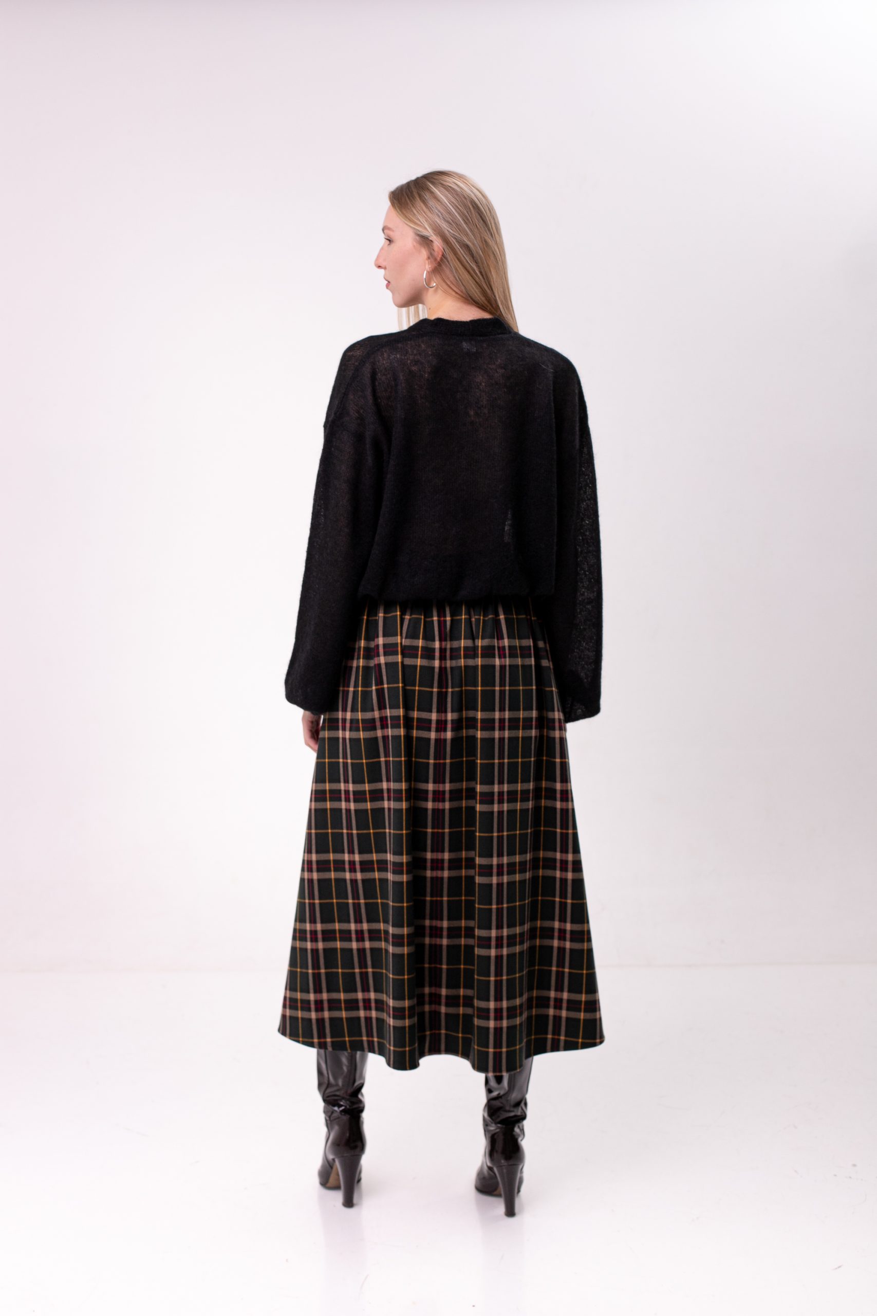 Checked Viscose Midi Skirt Green back view