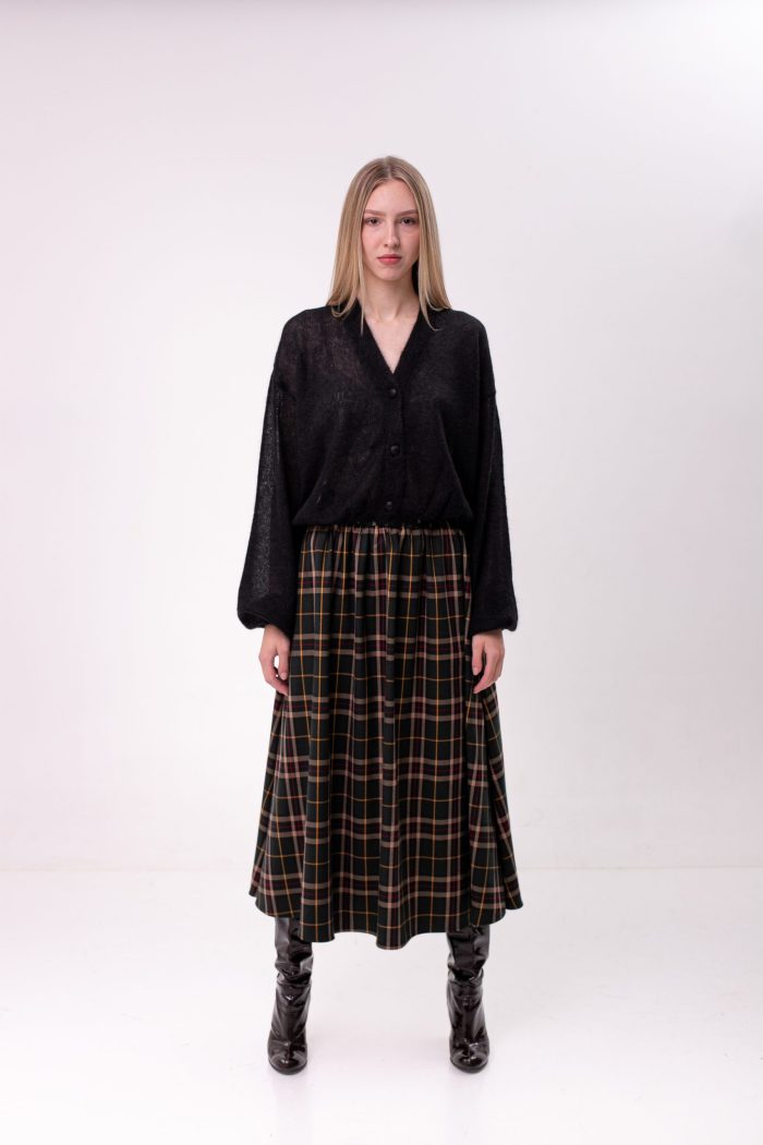 Checked Viscose Midi Skirt Green front view Checked Viscose Midi Skirt Green front view