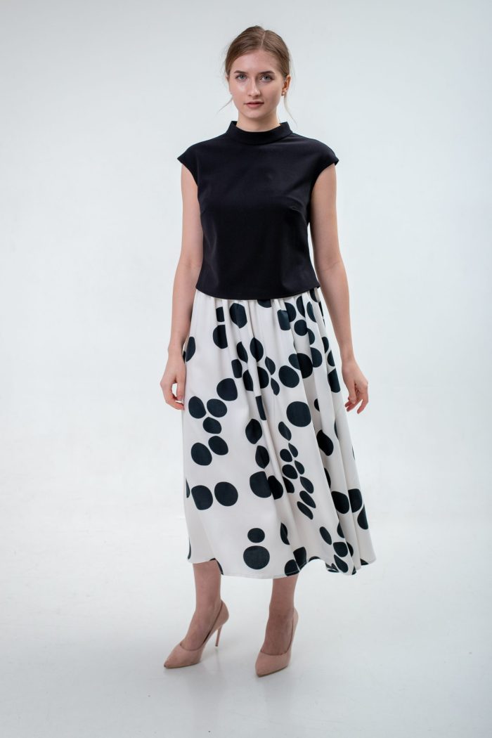 High Neck Black Viscose Top Black full front view High Neck Black Viscose Top Black full front view