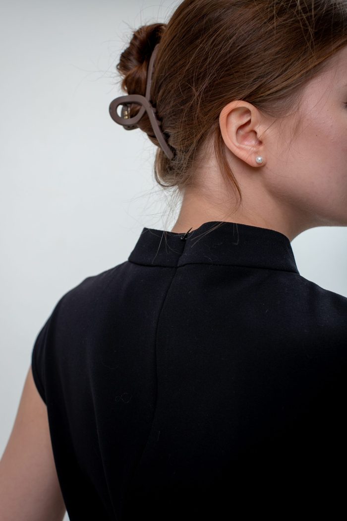 High Neck Black Viscose Top Black neck view High Neck Black Viscose Top Black neck view