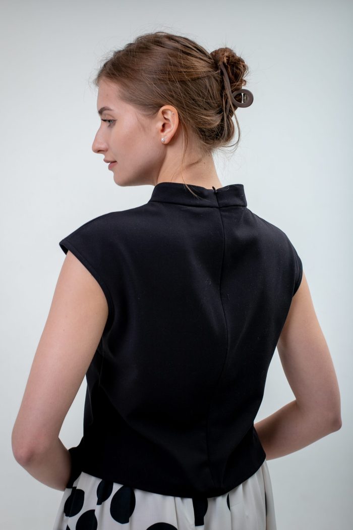 High Neck Black Viscose Top Black side view High Neck Black Viscose Top Black side view