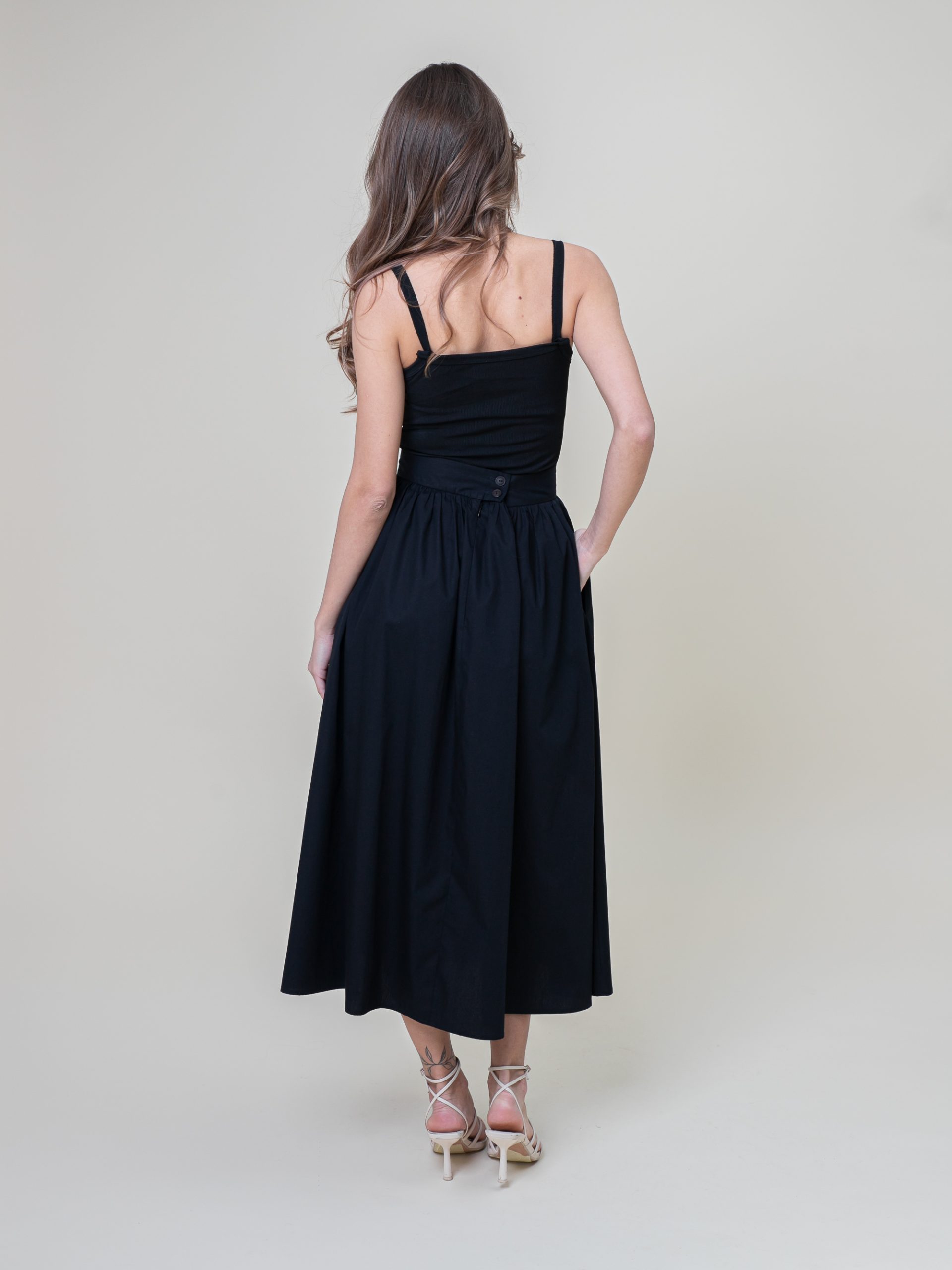Cotton Poplin Midi Skirt In Black back view