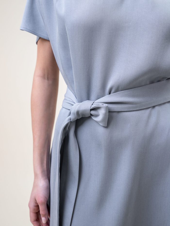 Midi Viscose Drape Dress In Grey bow view Midi Viscose Drape Dress In Grey bow view