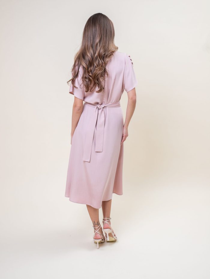 Midi Viscose Drape Dress In Pink back view Midi Viscose Drape Dress In Pink back view