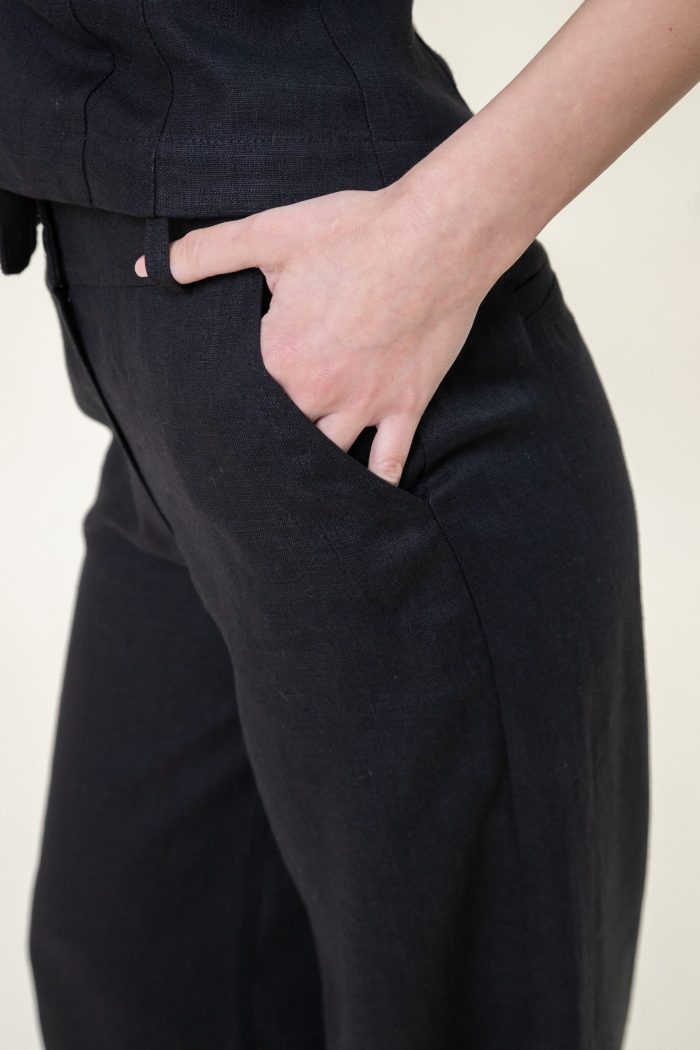 Relaxed Straight Linen Pants In Black side pocket view.jpg Relaxed Straight Linen Pants In Black side pocket view.jpg