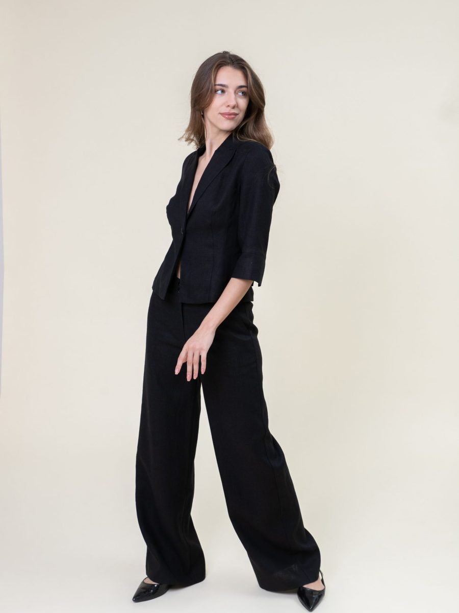 Relaxed Straight Linen Pants In Black side view