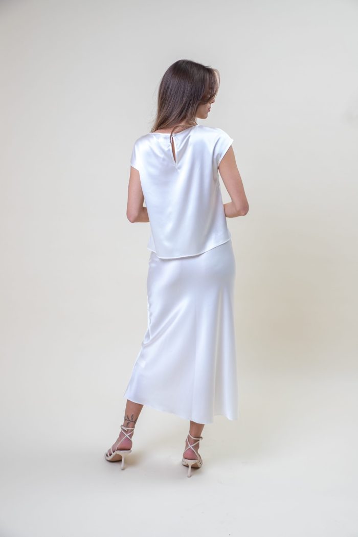 Silk Satin Top In Pearl White back view Silk Satin Top In Pearl White back view