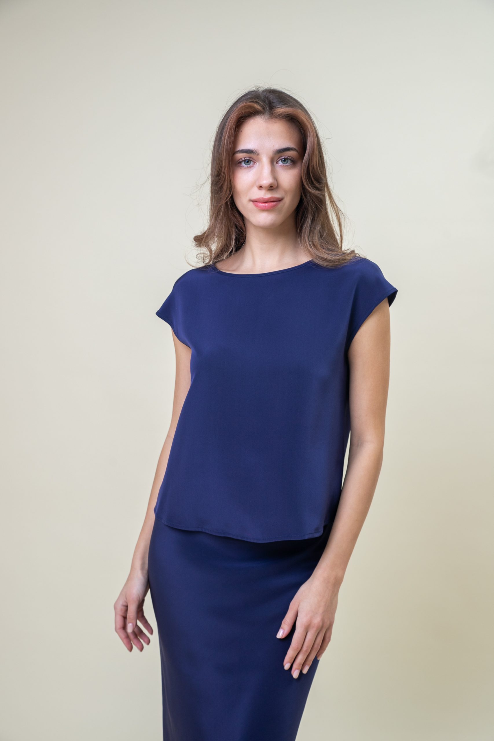 Silk Satin Top In Violette Blue close view