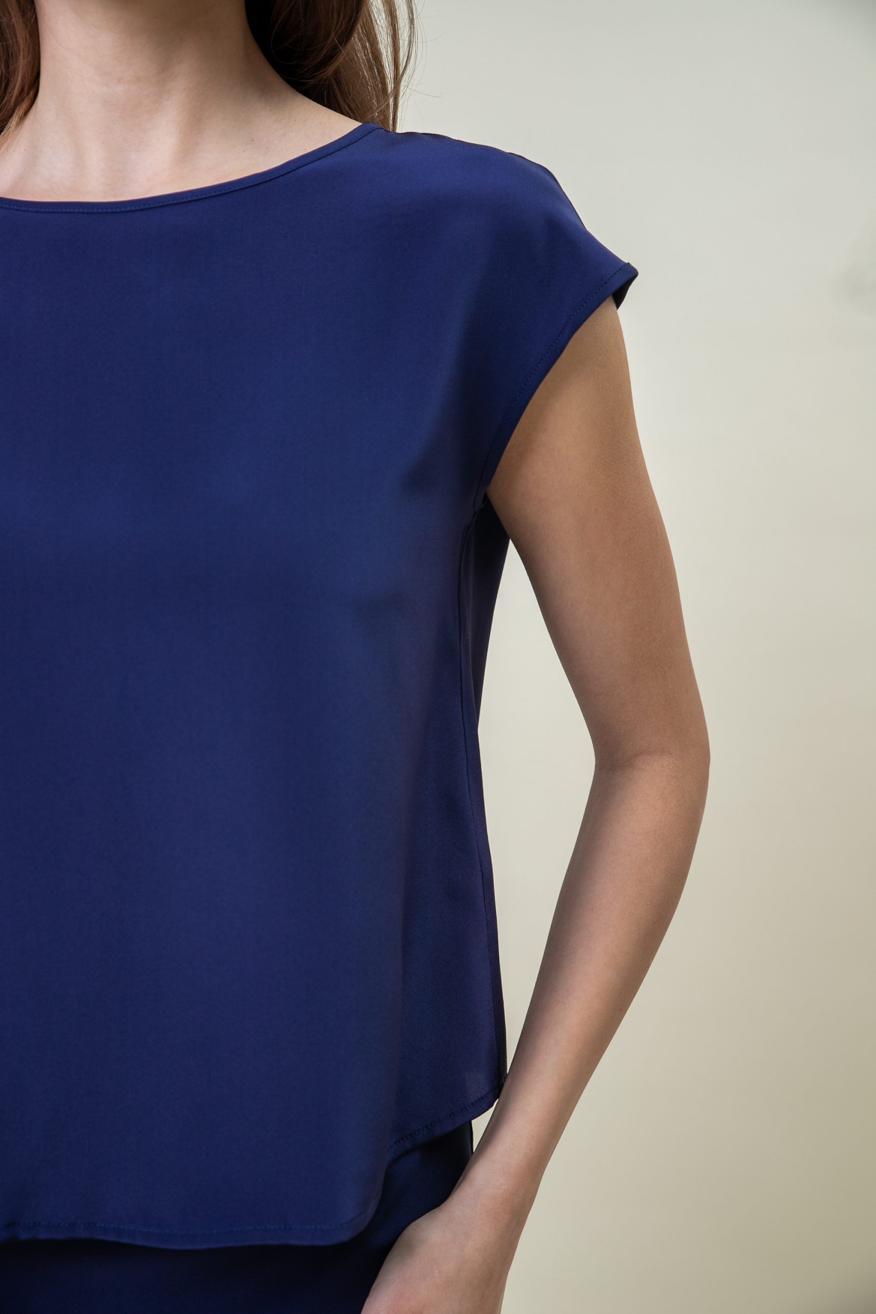 Silk Satin Top In Violette Blue closeup view