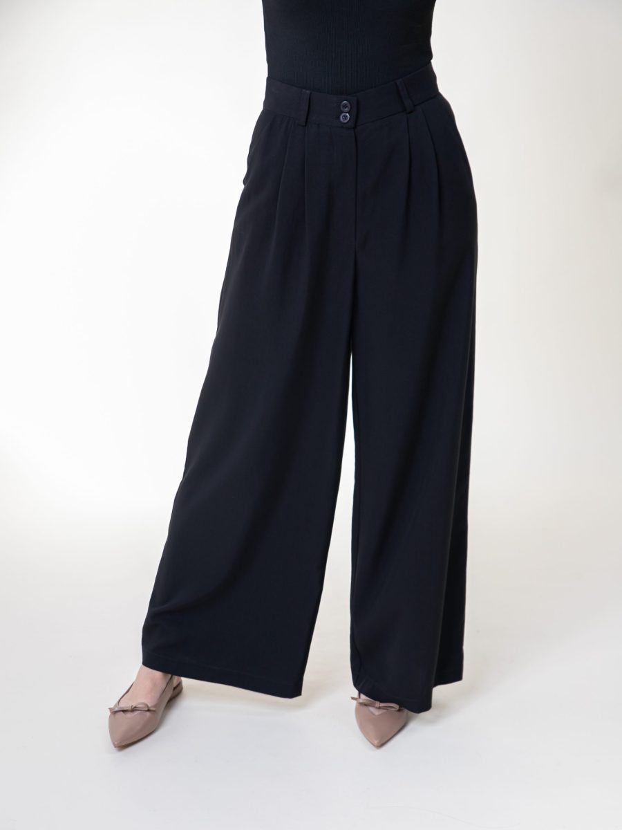 Wide Leg Viscose Trousers Palazzo Black front pants view