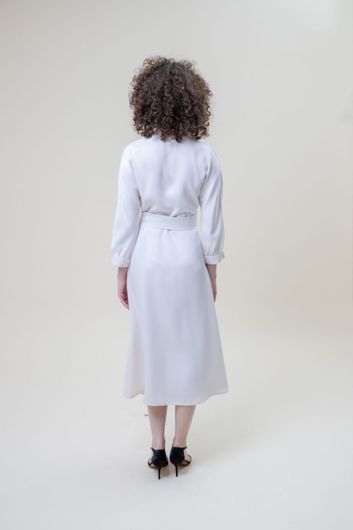 Wrap Viscose Midi Dress Off White back view Wrap Viscose Midi Dress Off White back view