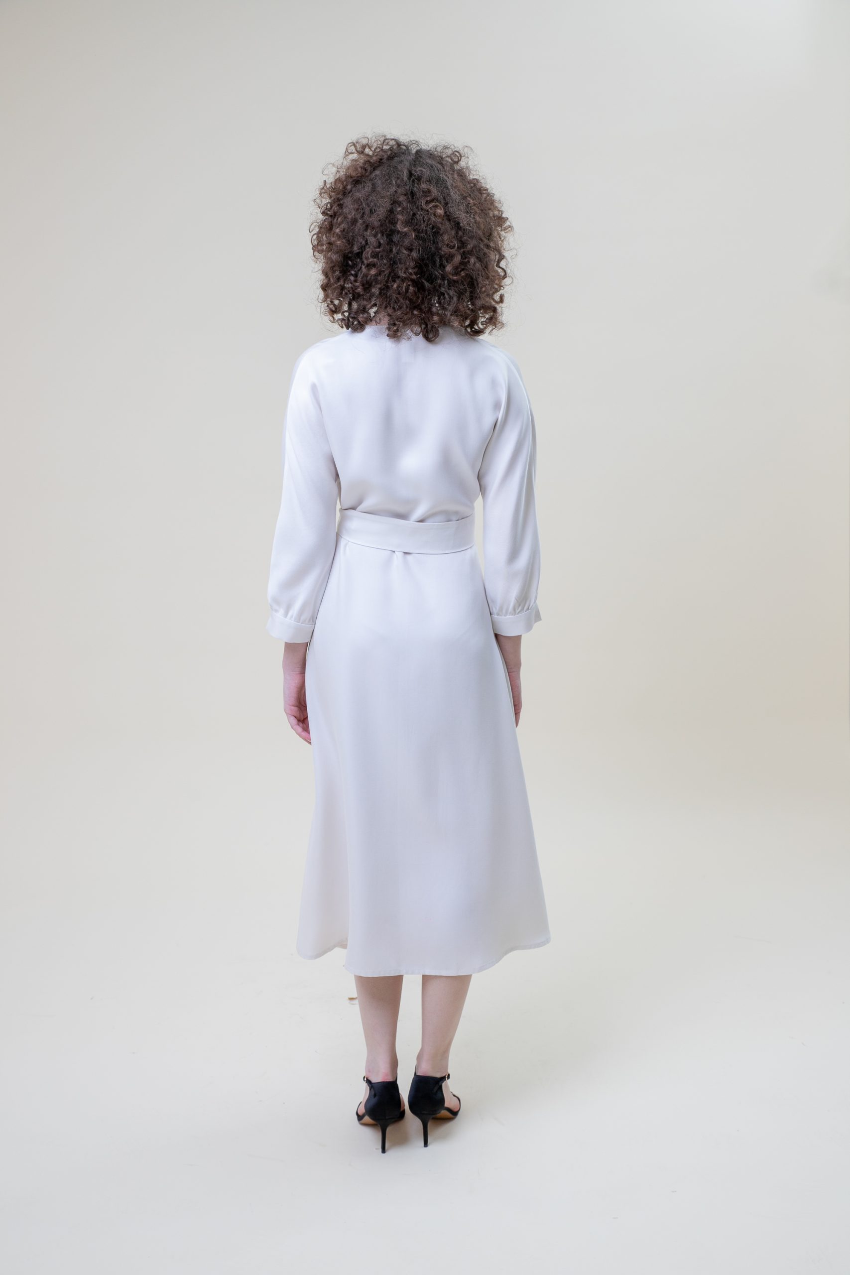 Wrap Viscose Midi Dress Off White back view