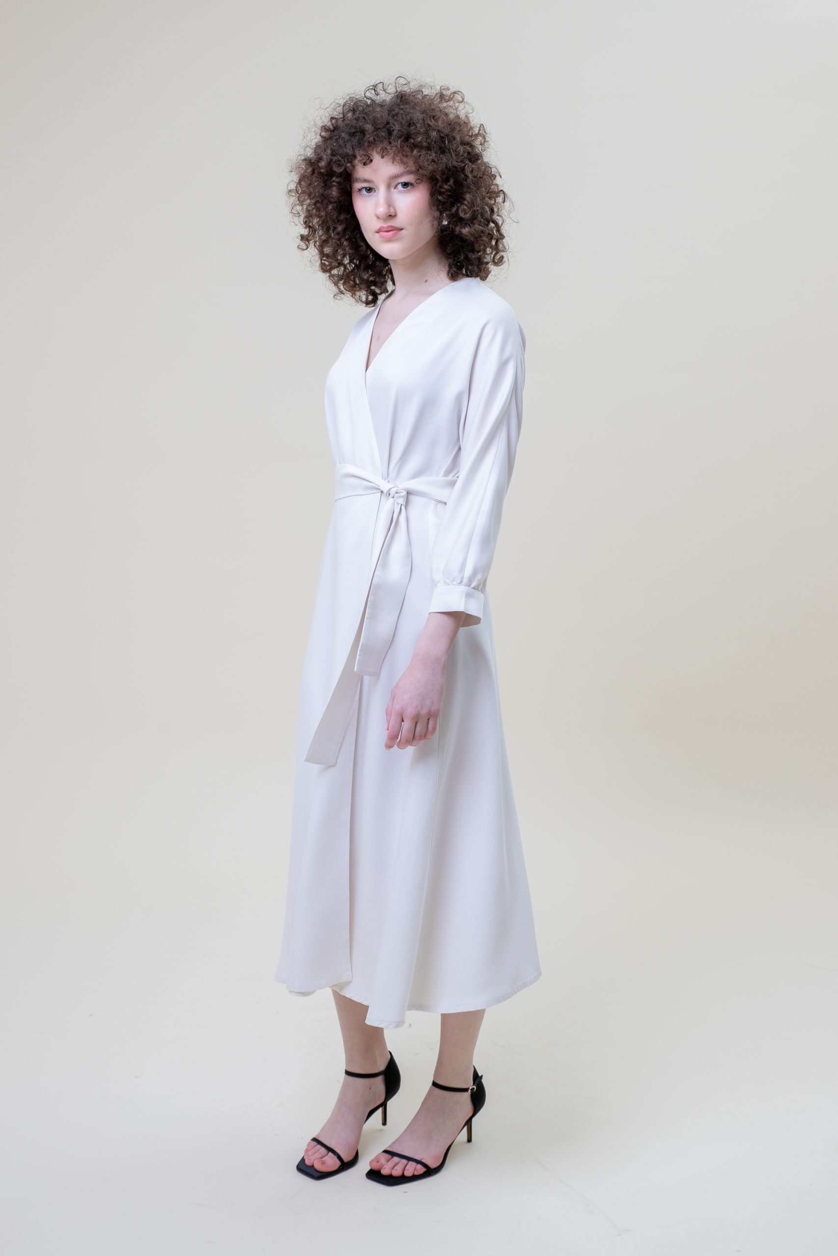 Wrap Viscose Midi Dress Off White side view