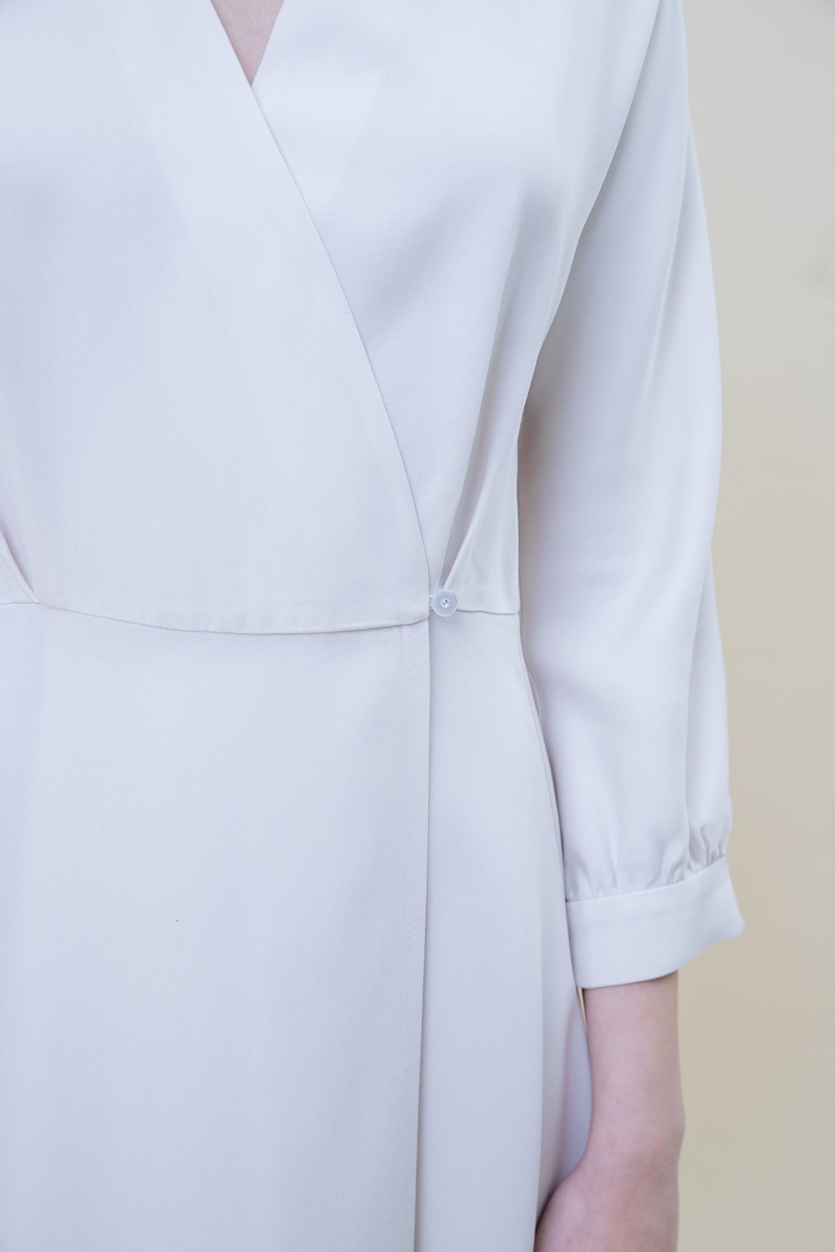 Wrap Viscose Midi Dress Off White waist view