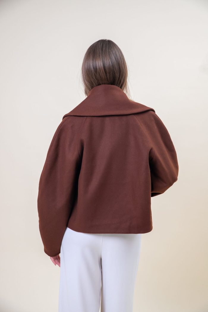 Double Breasted Wool Jacket Brown back view Double Breasted Wool Jacket Brown back view