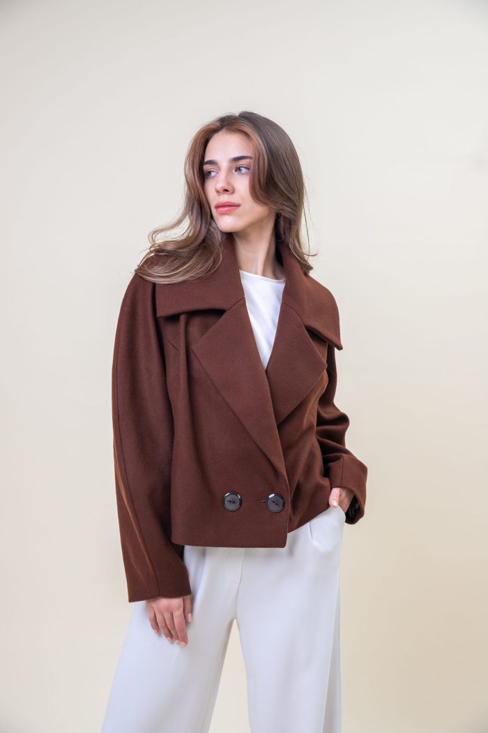 Double Breasted Wool Jacket Brown front view Double Breasted Wool Jacket Brown front view