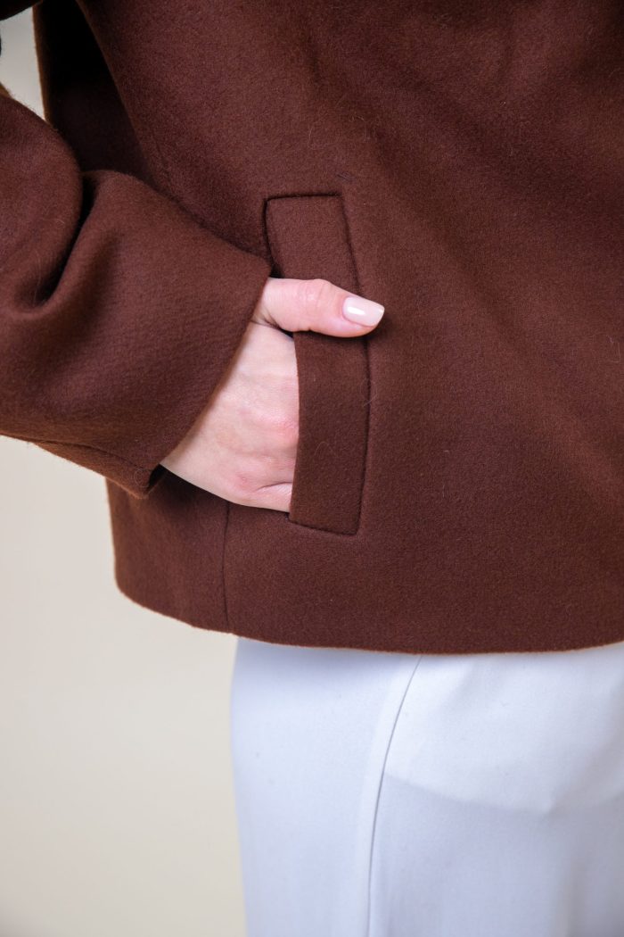 Double Breasted Wool Jacket Brown pocket view Double Breasted Wool Jacket Brown pocket view