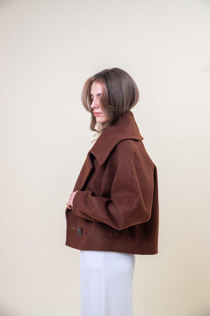 Double Breasted Wool Jacket Brown side view Double Breasted Wool Jacket Brown side view
