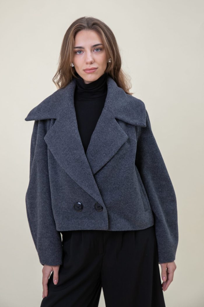 Double Breasted Wool Jacket In Herringbone another front view Double Breasted Wool Jacket In Herringbone another front view