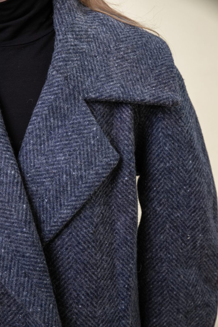 Double Breasted Wool Jacket In Herringbone collar view Double Breasted Wool Jacket In Herringbone collar view