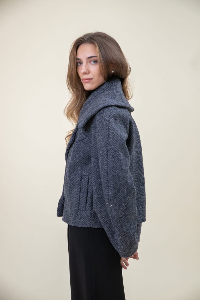 Double Breasted Wool Jacket In Herringbone side view Double Breasted Wool Jacket In Herringbone side view