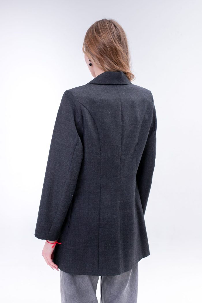 Long Fitted Single Breasted Blazer In Grey back view.jpg Long Fitted Single Breasted Blazer In Grey back view.jpg