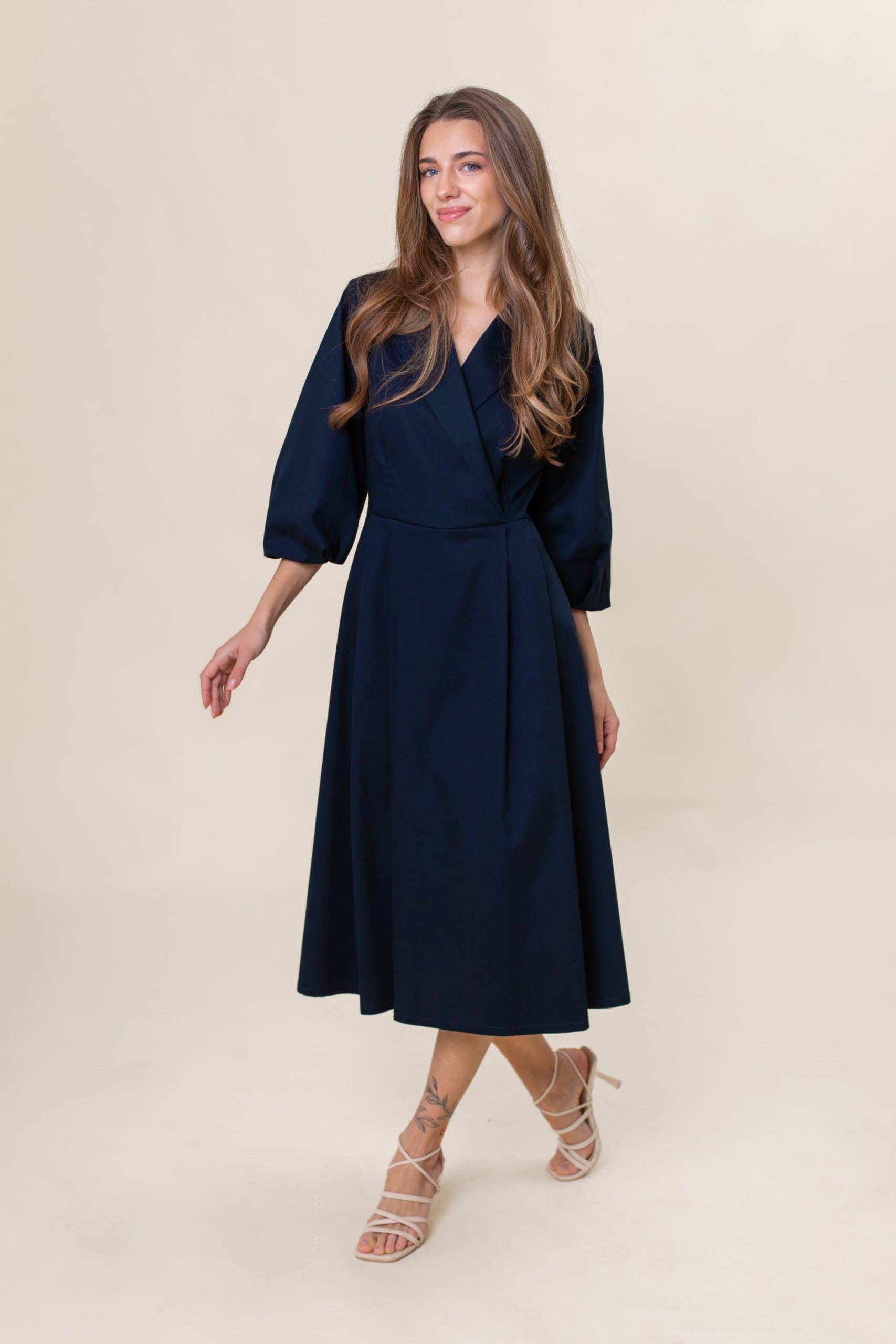 Navy Cotton Midi Dress