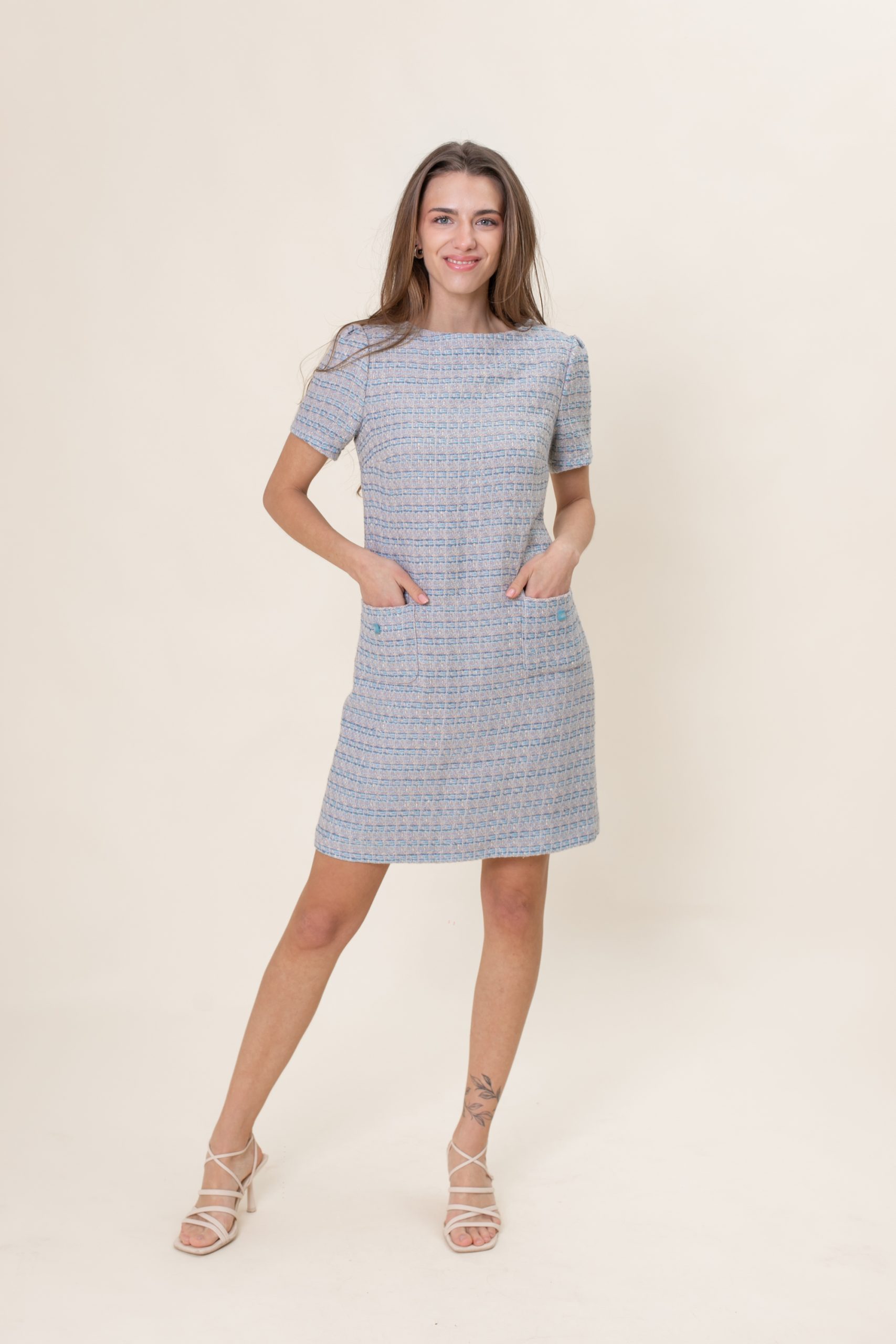 Grey Bouclé A-Line Mini Dress