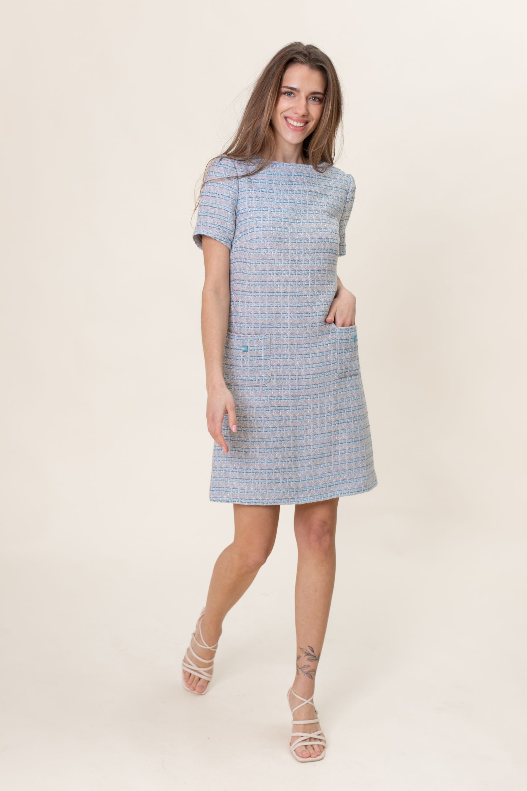Grey Bouclé A-Line Mini Dress