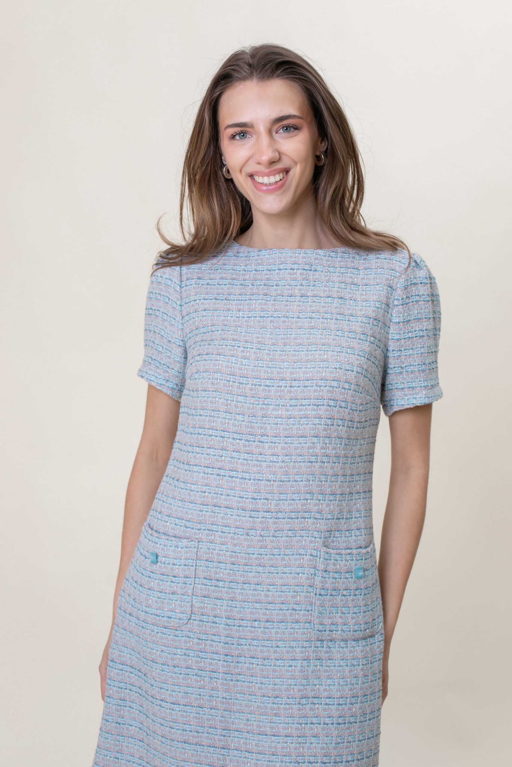 Grey Bouclé A-Line Mini Dress