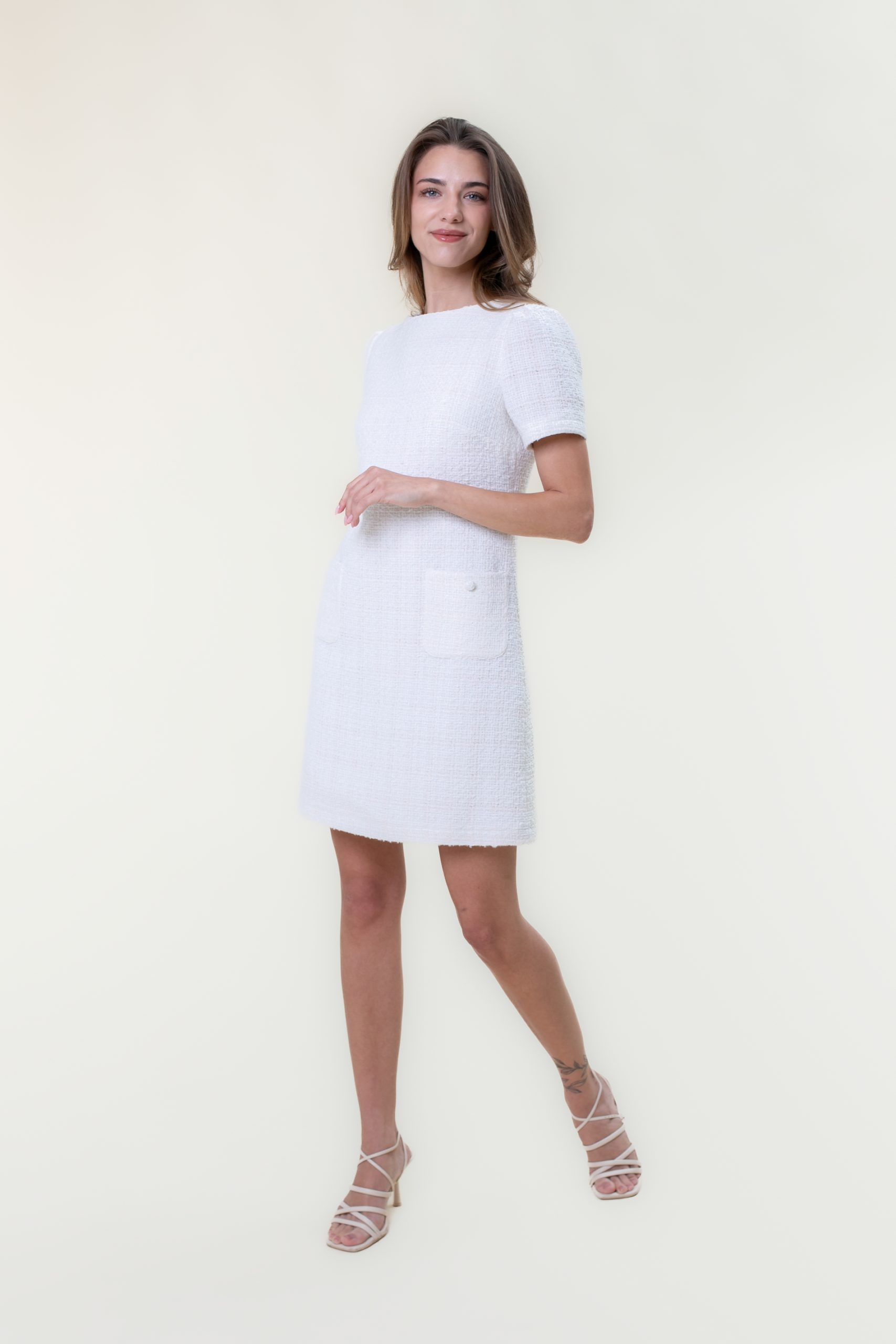 Ivory Bouclé A-Line Mini Dress