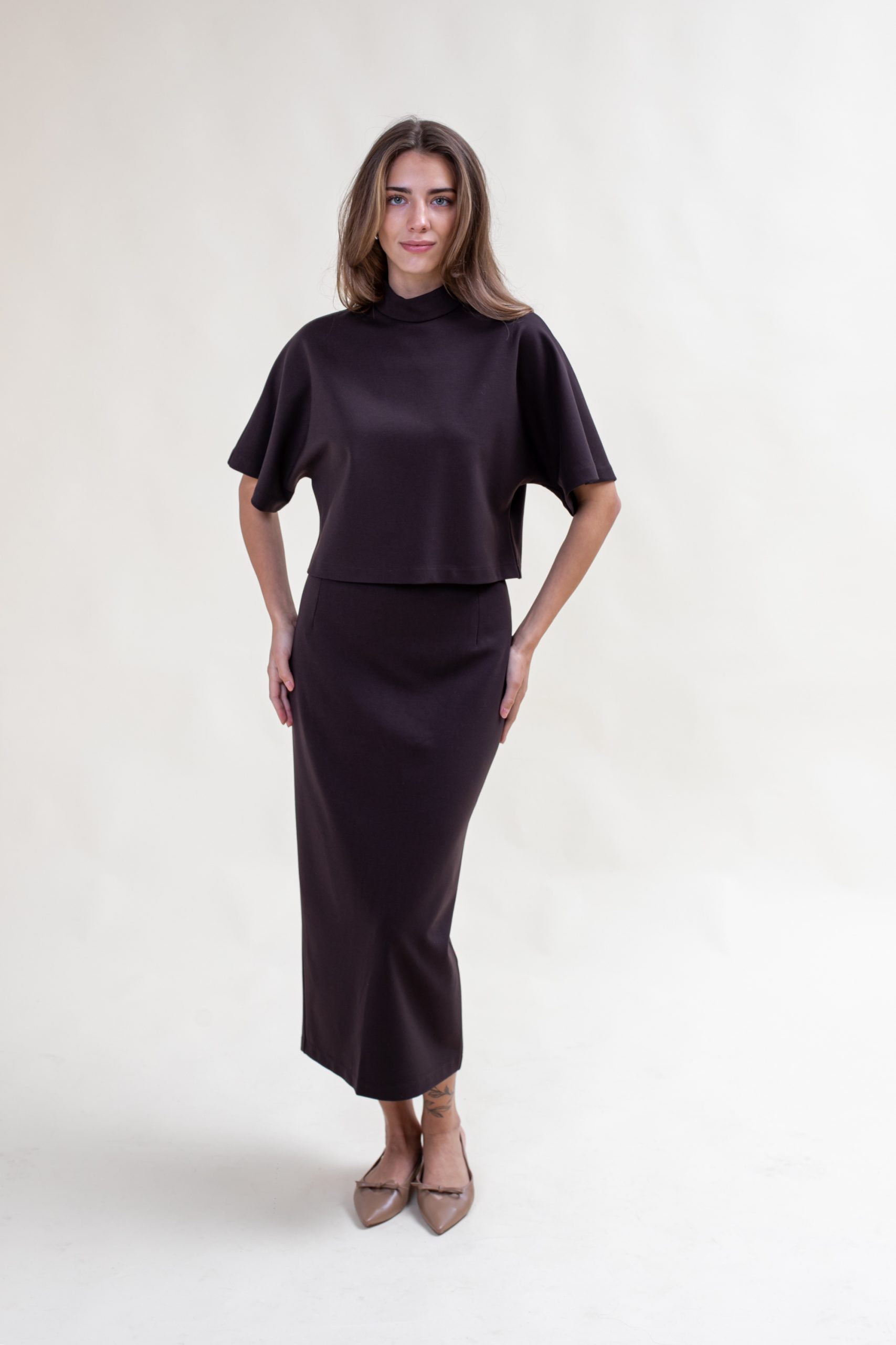 Chocolate Brown Kimono Sleeve Jersey Top