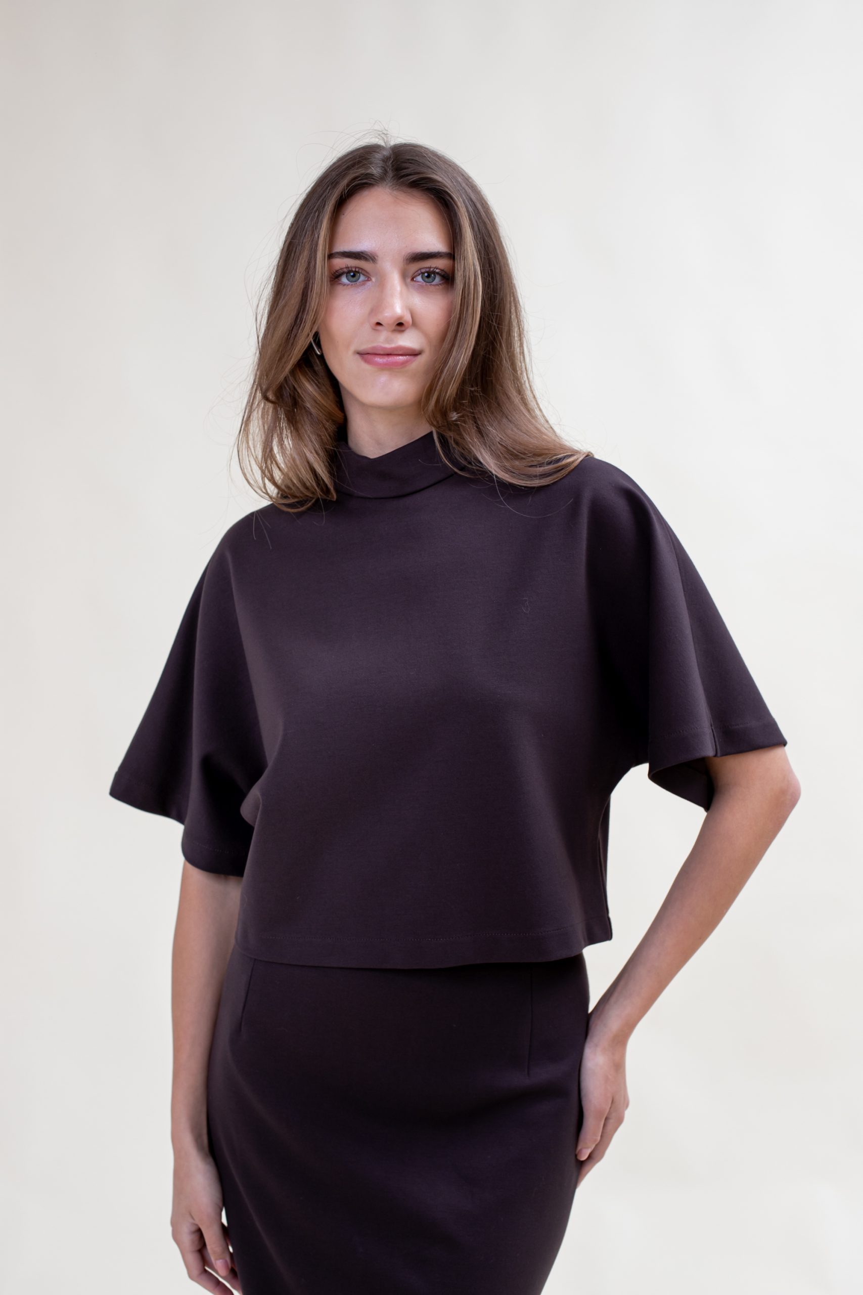 Chocolate Brown Kimono Sleeve Jersey Top